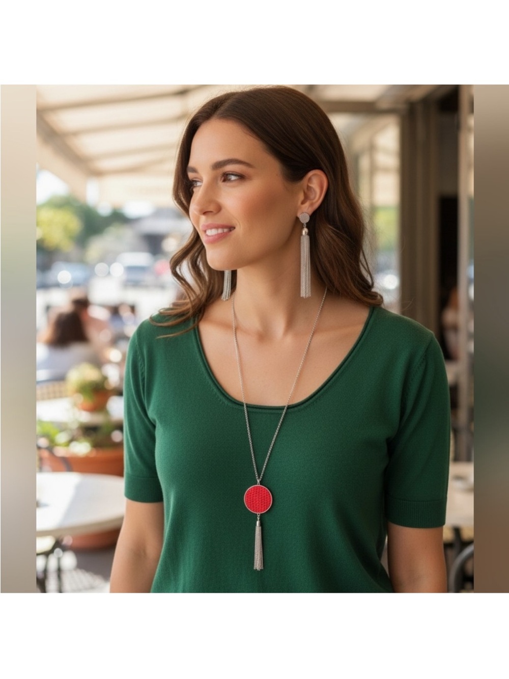 paparazzi Red Round Pendant with Silver Tassel Necklace